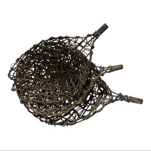 Twig Rattan Woven Basket With Metal Frame Feet Farmhouse Centerpiece 3 Piece Set